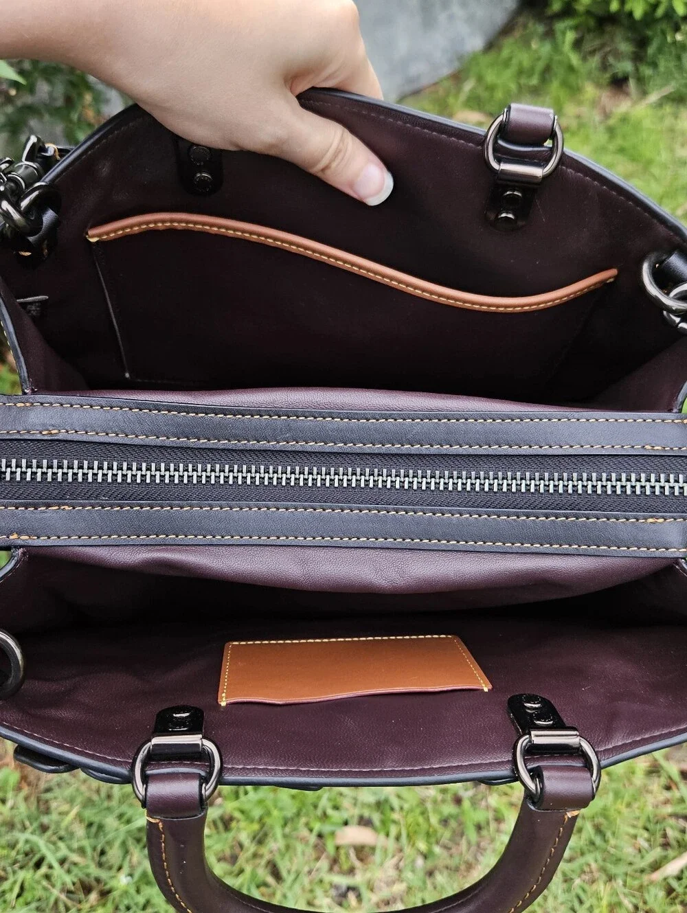 Coach Rogue 30 Tea Rose C8520 Black Multi Colorblock Leather Satchel
